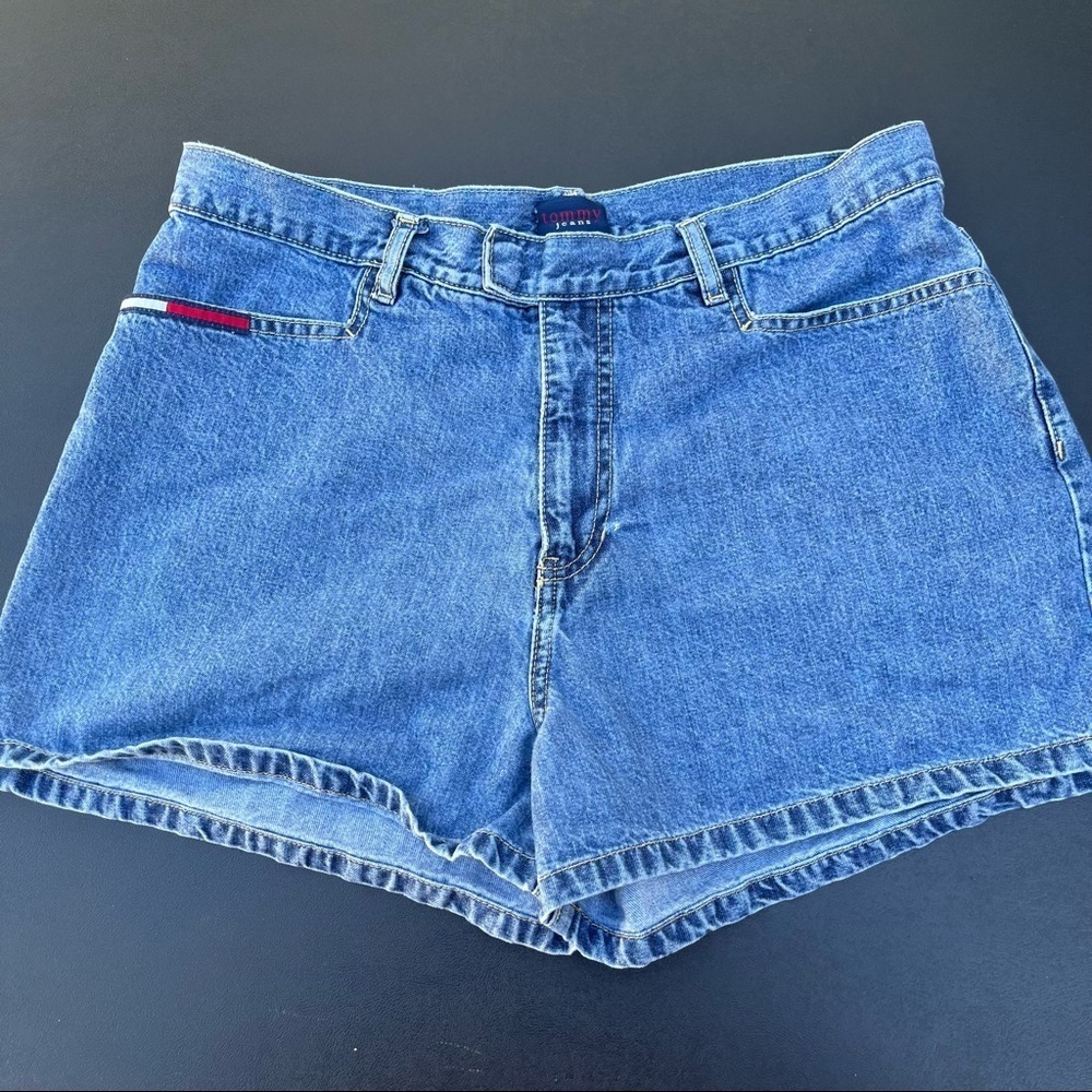 Tommy Hilfiger Blue Denim Women's Shorts with Red & White Accent